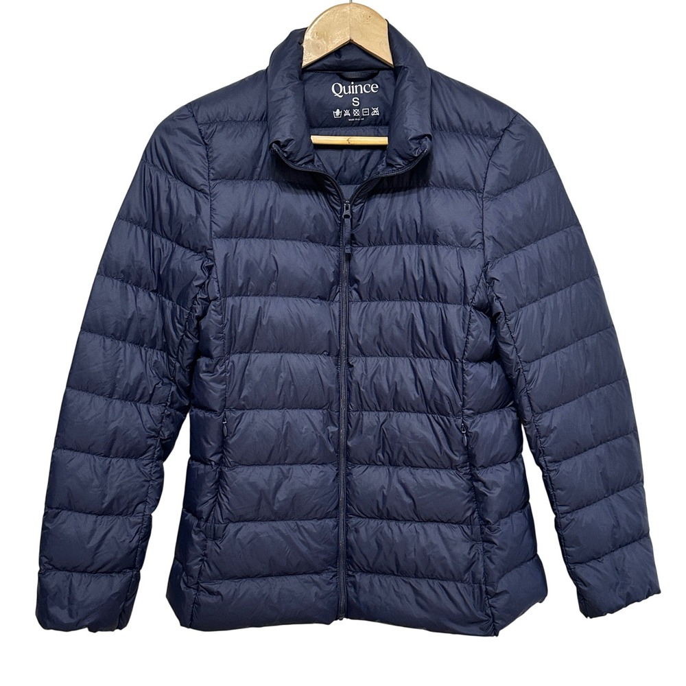 Quince Puffer Jacket Women Small Navy Blue Down Insulated Lightweight Packable